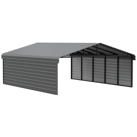 Arrow Storage Products Galvanized Steel Carport, W/ 2-Sided Enclosure, Compact Car Metal Carport Kit, 20'x24'x7', Charcoal CPHC202407ECL2